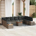 Ensemble de canapé de jardin 11 pièces avec coussins gris en poly rotin acacia