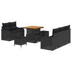 Ensemble de Canapé de Jardin 8 Pièces avec Coussins Noir Poly Rotin Acacia