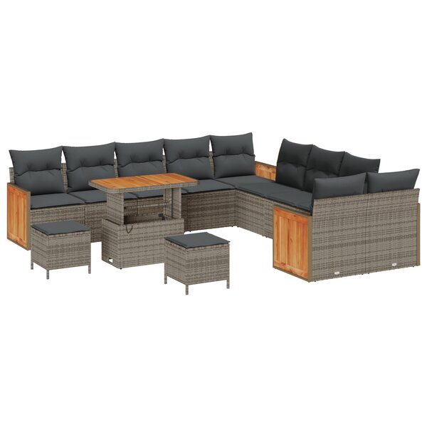 Ensemble de canapé de jardin vidaXL 13 pièces avec coussins gris en rotin synthétique et acacia
