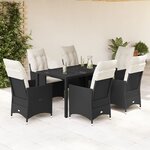 vidaXL Ensemble à manger de jardin coussins 7Pièces Noir Résine tressée