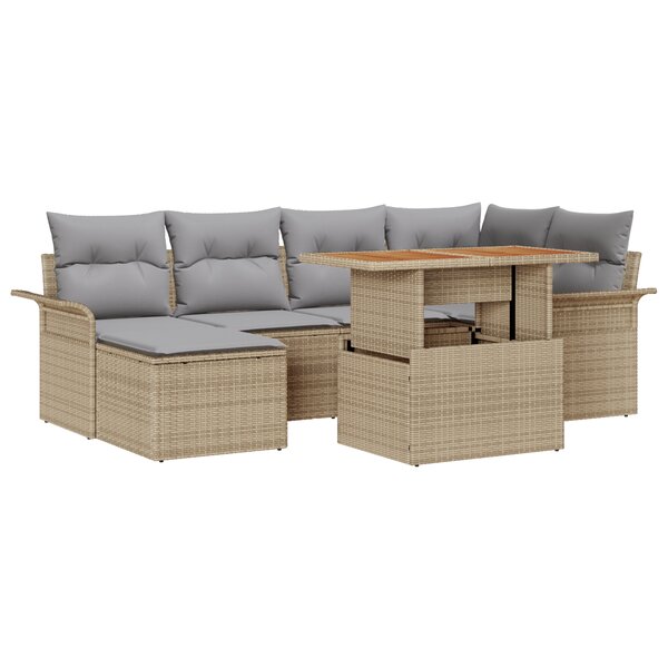 Canapé de jardin vidaXL 7 pièces avec coussins beige en Poly Rattan