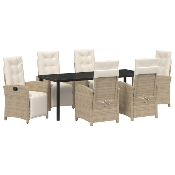 Ensemble de salle à manger de jardin 7 pièces avec coussins beige en rotin