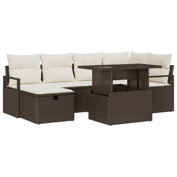 Canapé de jardin 7 pièces avec coussins Marron Poly Rattan