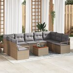 Ensemble de Canapés de Jardin de 10 Pièces avec Coussins Beige Rattan Poly Acacia
