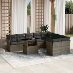 vidaXL Salon de jardin avec coussins 10 Pièces gris résine tressée