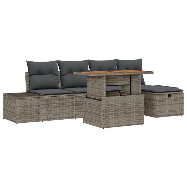 vidaXL Ensemble de canapé de jardin de 6 pièces avec coussins gris en poly rattan