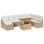 Ensemble de Canapés de Jardin de 9 Pièces avec Coussins Beige Poly Rattan Acacia