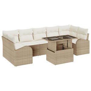 Canapé de jardin 8 pièces avec coussins en rotin poly beige