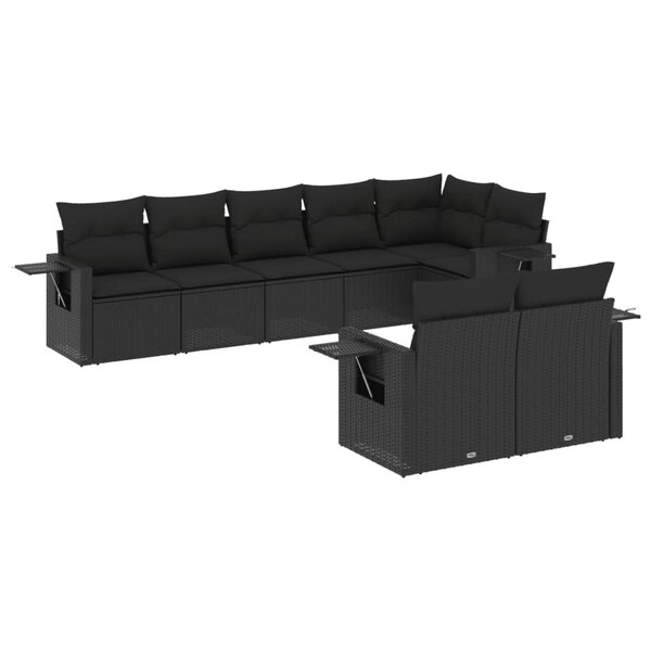 vidaXL Salon de jardin 8 Pièces avec coussins noir résine tressée