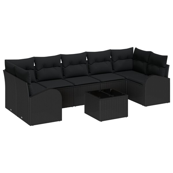 vidaXL Set de canapé de jardin 8 pièces avec coussins rattan poly noir