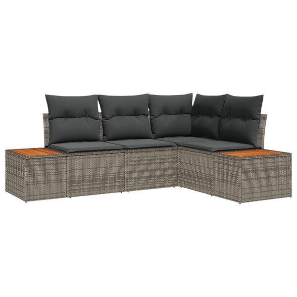 Ensemble de canapé de jardin 4 pièces avec coussins gris poly rotin acacia