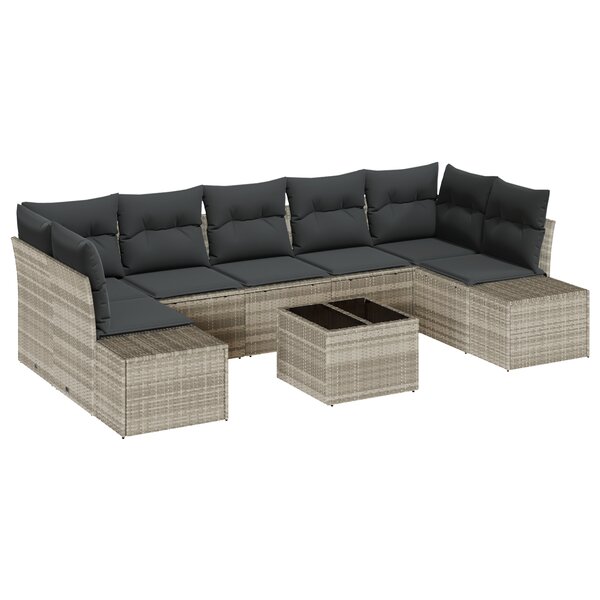 vidaXL Set de Canapé de Jardin 8 Pièces avec Coussins Gris Clair Poly Rattan