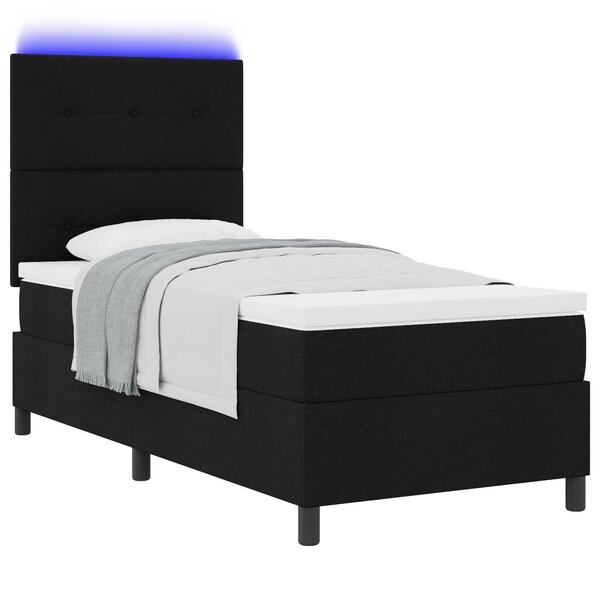 vidaXL Lit à sommier box avec matelas & LED noir 90x190 cm tissu