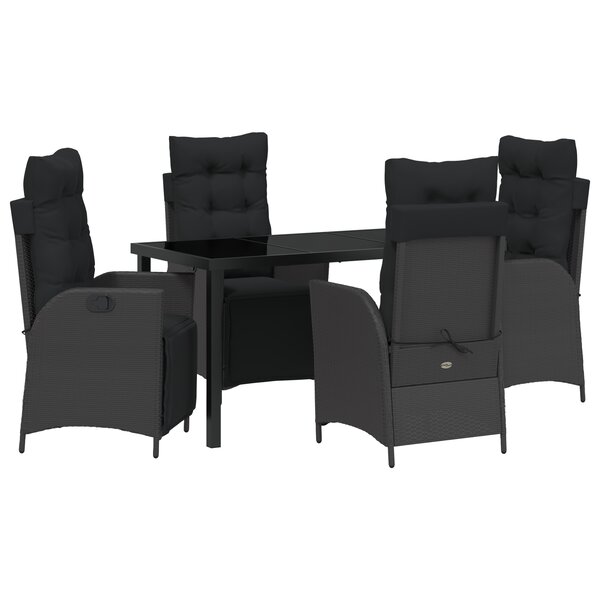 vidaXL Ensemble de jardin 5 pièces Noir Poly Rattan