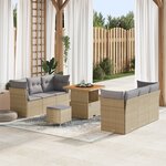 Ensemble de Canapé de Jardin 9 Pièces avec Coussins Beige Rotin Poly Acacia