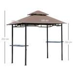 Pavillon abri tonnelle de jardin pour barbecue double toit 2 tablettes incluses tissu polyester acier 2 45 x 1 48 x 2 55 m chocolat
