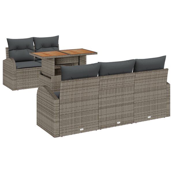 vidaXL Ensemble de salle à manger de jardin 6 pièces avec coussins en poly rattan gris et acacia