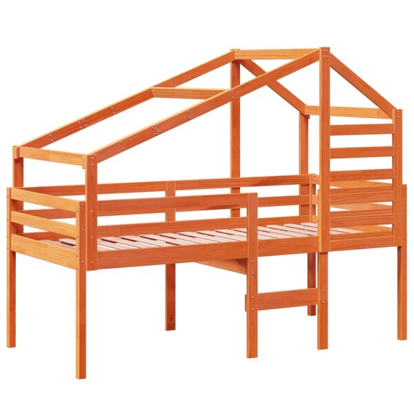 vidaXL Lit haut avec toit cire marron 90x190 cm bois de pin massif