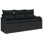 vidaXL Ensemble de Canapé de Jardin 3 Pièces avec Coussins Noir Poly Rattan