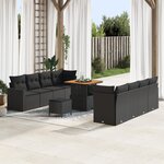 Ensemble de canapé de jardin de 11 pièces avec coussins en poly rotin noir et acacia