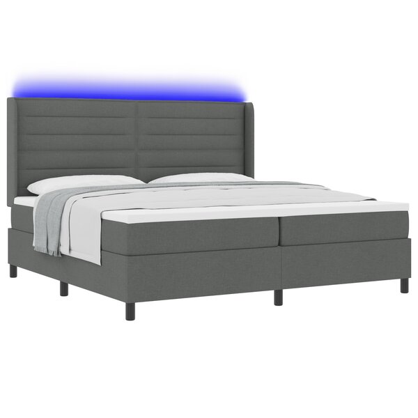Lit Box Spring vidaXL avec Matelas & LED Grise Foncée 200x200 cm Tissu