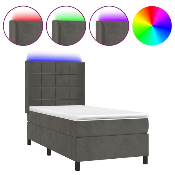 vidaXL Sommier à lattes de lit matelas LED Gris foncé 90x190cm Velours