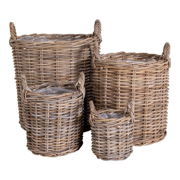 4 paniers ronds en rotin avec poignées et intérieur plastifié