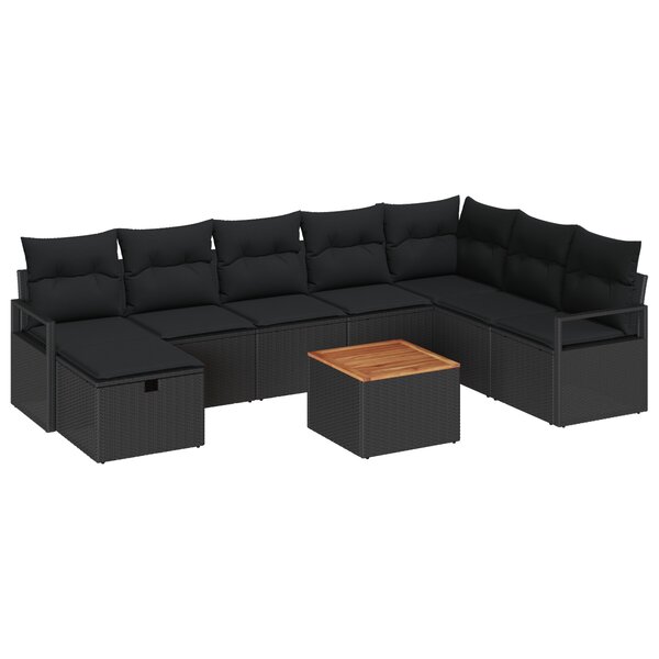 Ensemble de canapé de jardin de 9 pièces avec coussins en rotin poly noir