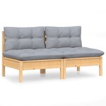 vidaXL Canapé 2 places de jardin et coussins gris Bois de pin solide