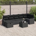 Ensemble de canapé de jardin 8 pièces vidaXL avec coussins en rattan poly noir