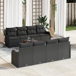 Ensemble de Canapé de Jardin 9 Pièces avec Coussins Noir Poly Rattan Acacia
