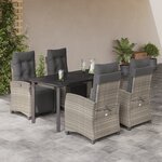 vidaXL Ensemble à manger de jardin et coussins 5 Pièces gris clair rotin