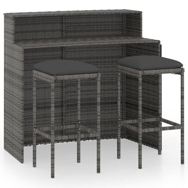 vidaXL Ensemble de bar de jardin avec coussins 3 Pièces Gris