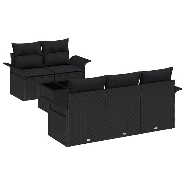 vidaXL Ensemble de canapé de jardin 6 pièces avec coussins rotin poly noir