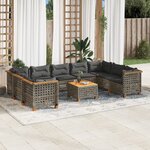 vidaXL Salon de jardin avec coussins 10 Pièces gris résine tressée