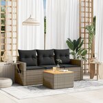 vidaXL Salon de jardin 4 Pièces avec coussins gris résine tressée