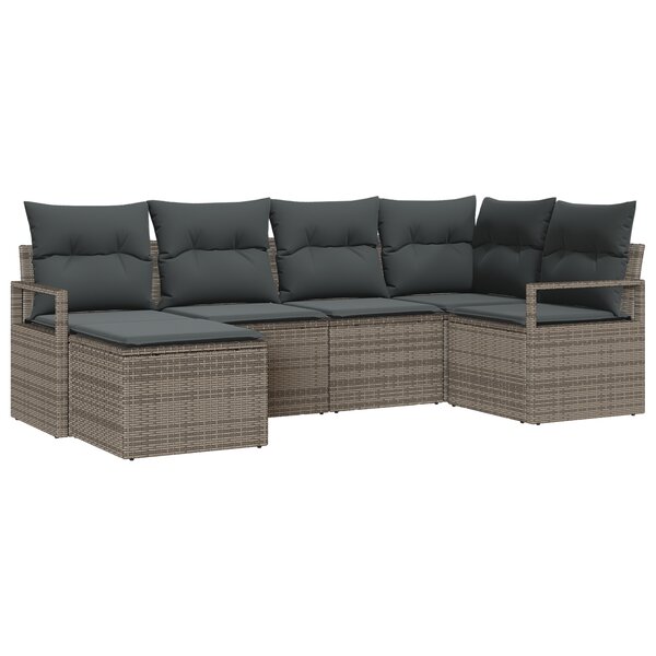 Ensemble de canapé de jardin 6 pièces avec coussins Gris Poly Rotin