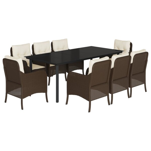 vidaXL Ensemble à manger de jardin et coussins 9 Pièces marron poly rotin