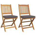 Chaises de jardin pliantes vidaXL avec coussin gris 2Pièces en bois d'acacia massif