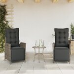 vidaXL Chaises inclinables de jardin lot de 2 et repose-pied rotin