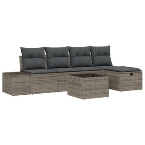 vidaXL Ensemble de canapé de jardin 6 pièces avec coussins gris en poly rotin