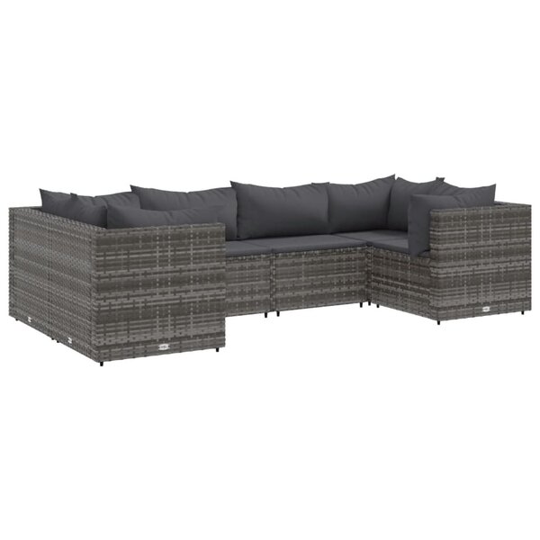 vidaXL Salon de jardin 6 Pièces avec coussins Gris Résine tressée
