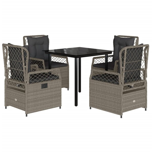 vidaXL Ensemble à manger de jardin et coussins 5 Pièces gris clair rotin