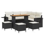 Ensemble de Canapé de Jardin 9 Pièces avec Coussins Noir Rattan Poly Acacia