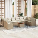 Ensemble de Canapé de Jardin vidaXL 11 Pièces avec Coussins Beige Poly Rattan Acacia