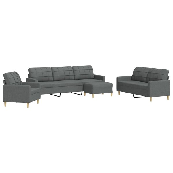 vidaXL Ensemble de canapés 4 Pièces avec repose-pied gris foncé tissu