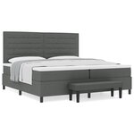 vidaXL Lit à ressorts avec matelas et banc gris foncé 200x200 cm Tissu