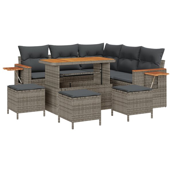 Ensemble de canapé de jardin 9 pièces avec coussins gris en poly rotin