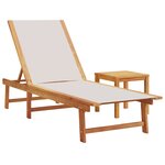vidaXL Chaise longue et table gris bois d'acacia solide et textilène