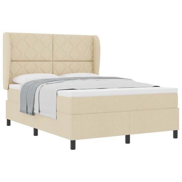 Lit Box Spring avec Matelas Crème 140x190 cm Tissu